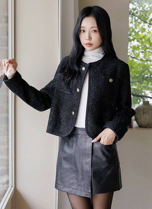 [Theonme] 프리에 펄 블렌딩 골드버튼 울 트위드 자켓