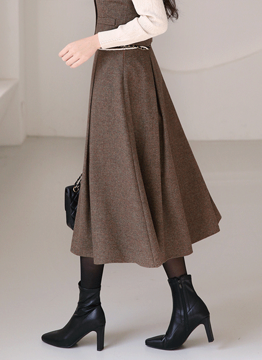 [LouisAngel] 웜무드 보카시 울 블렌딩 핀턱 플리츠 A라인 스커트