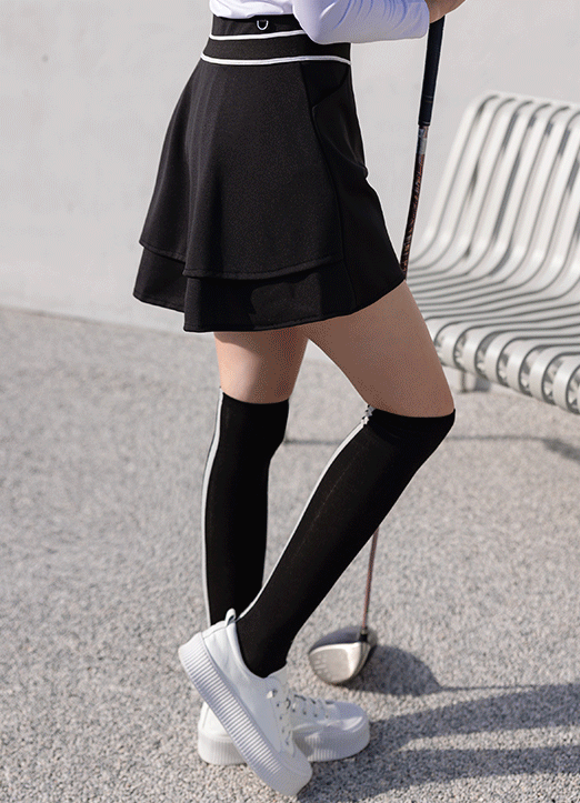 [QoG] 不对称后侧双重褶边迷你裙