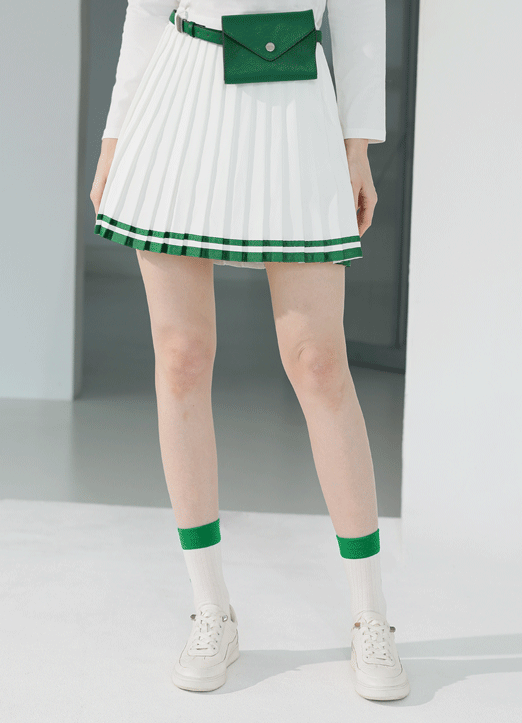 [QoG] 골프 배색 테이핑 플리츠 스커트_2color