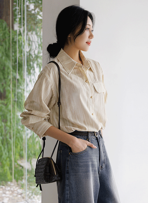 [Theonme] 볼레인 그라데이션 골드버튼 코듀로이 셔츠