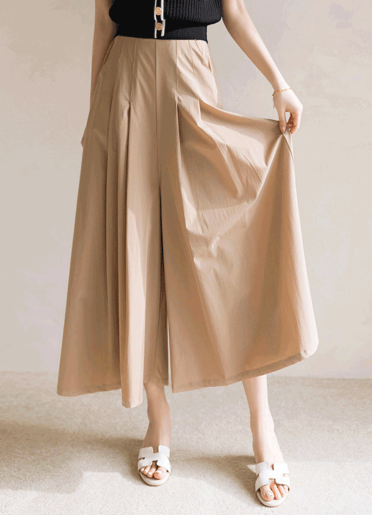 双捏褶后松紧带阔腿宽松裤