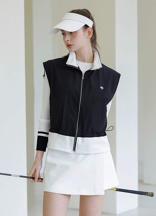 [QoG] 골프 두줄 스트라이프 배색 집업 베스트_2color