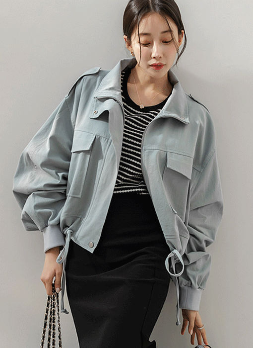 에이오 오버핏 벌룬 소매 밑단 스트링 야상 사파리 점퍼