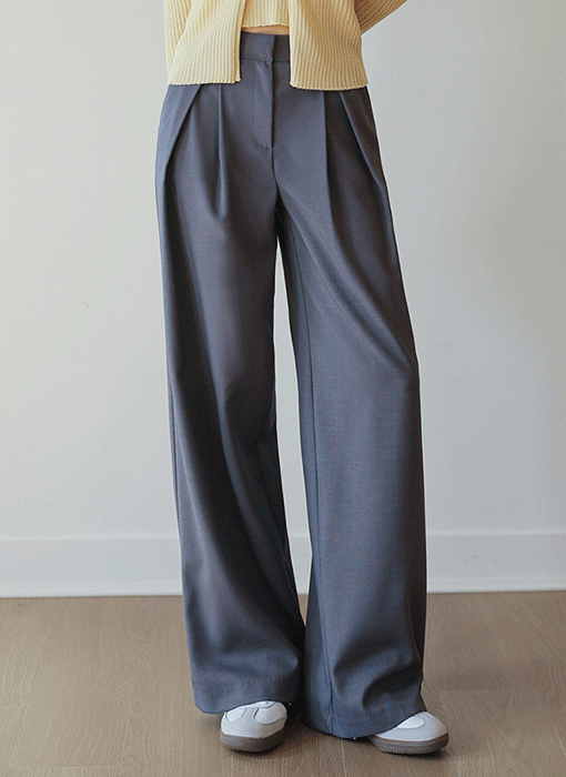 [Theonme] 드엘로 절개 핀턱 세미와이드 슬랙스