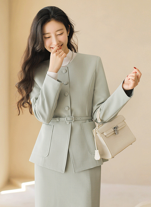 벨루어 완벽 슬림 실루엣 벨트SET 노카라 미드 자켓