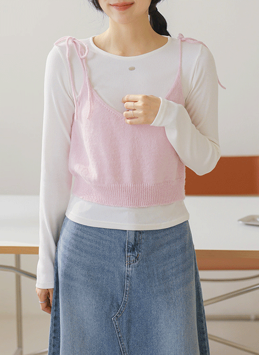 [Theonme] 마멜드 모달 코튼 팬던트 슬림 골지 티셔츠