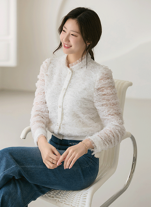 [LouisAngel] 빅토리아 캉캉 레이스 프릴 블라우스 가디건 블루종 자켓