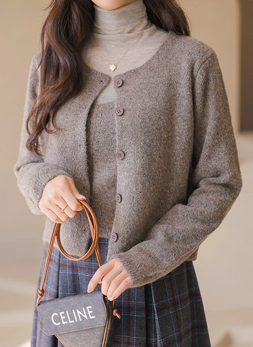클라라 울 블렌딩 포근 터치감 헤어리 니트 조끼 가디건 투피스 세트
