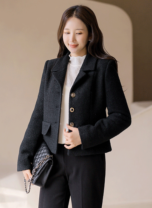 [LouisAngel] 러비드 포근 울 블렌딩 부클 세미 크롭 테일러드 카라 자켓