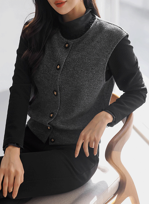 [LouisAngel] 레모디 톡톡 골지 포근 보카시 니트 버튼 블루종 조끼 베스트