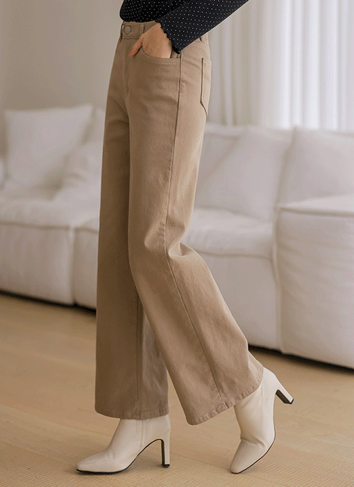 [Theonme] 블로크 도톰 기모 세미와이드 코튼 팬츠