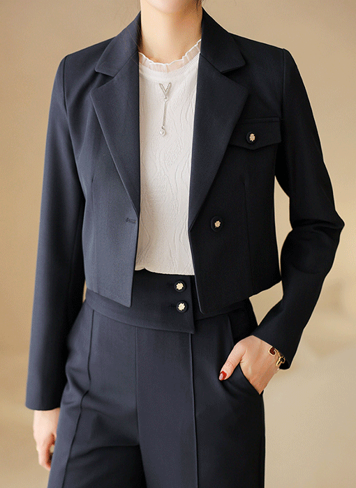 (55-77) 싱글 테일러드 크롭 커버드 버튼 자켓