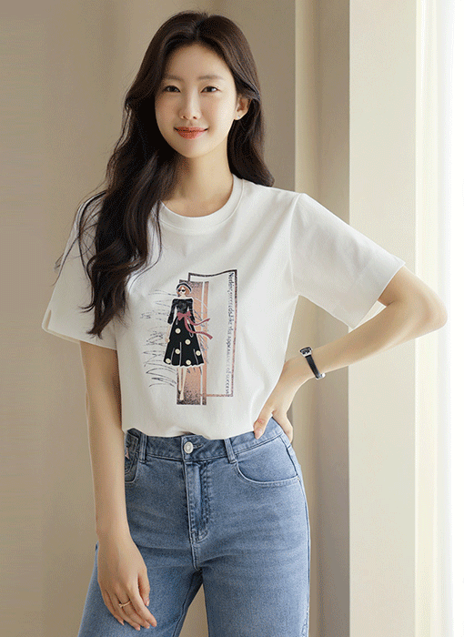 [LouisAngel]印花图案圆领T恤