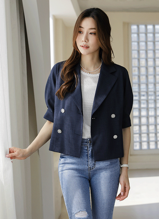 [Louis Angel]麻混合泡泡五分袖夹克