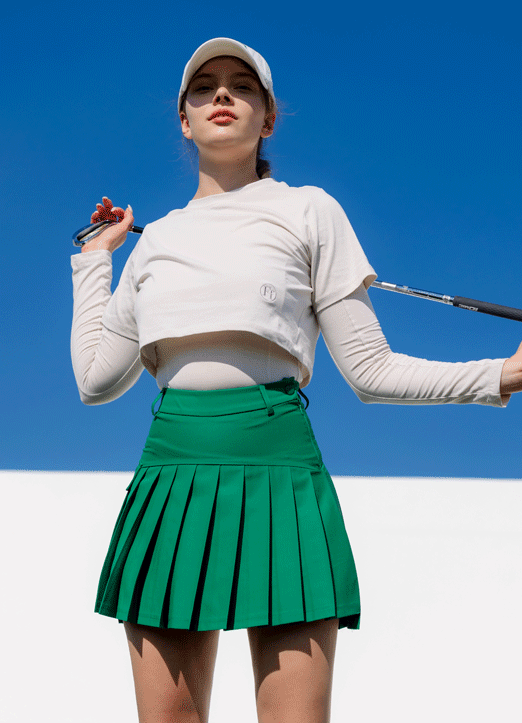 [QoG]高尔夫不对称褶皱口袋迷你裙