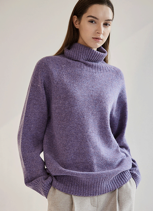 [THE ONME] 羊毛混纺宽松高领针织衫							