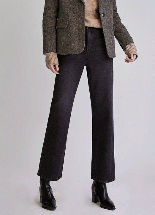 [THE ONME] 后松紧腰半宽松直筒牛仔裤						