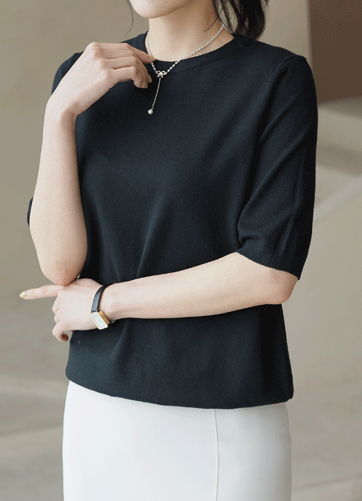 [Theonme] 극강의 터치감! 캐시미어 반팔 라운드 니트_19color