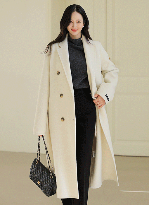 슬러블 고퀄리티 울100 더블 핸드메이드 롱 코트