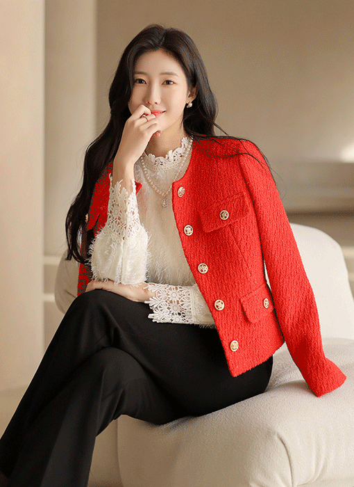 라비타 쉬폰 믹스 날개사 레이스 블라우스