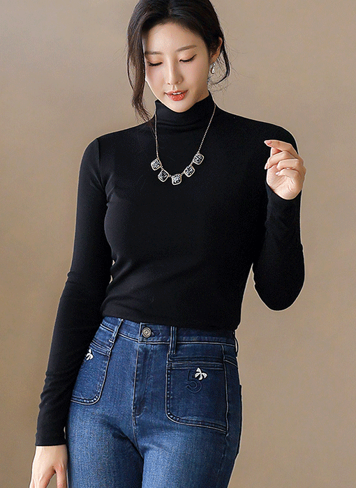 메이트 말랑 쫀득 심플 데일리 베이직 반하이넥 폴라 티셔츠