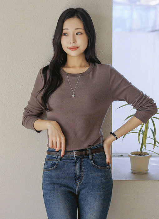 [Theonme] 뉴레인 피치기모 모달 스판 베이직 탄탄 라운드넥 티셔츠
