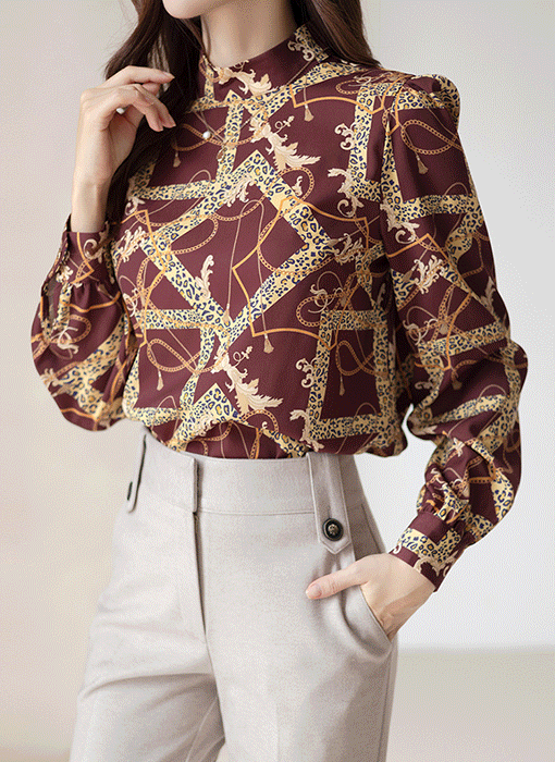 [LouisAngel] 豹纹锁链图案中领衬衫