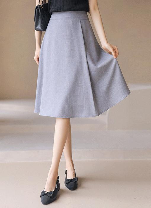 (55-77) A라인 플레어 미디 사이드 플리츠 디테일 스커트