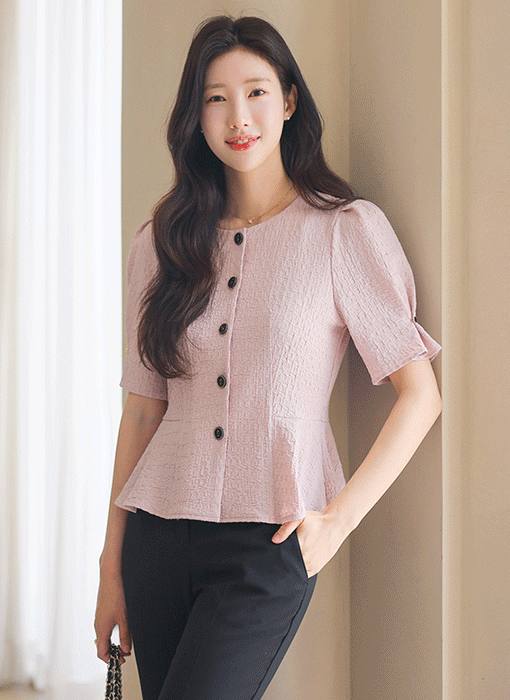 [LouisAngel] 블러스 사각사각 쟈가드 꽃잎 소매 페플럼 자켓 블라우스