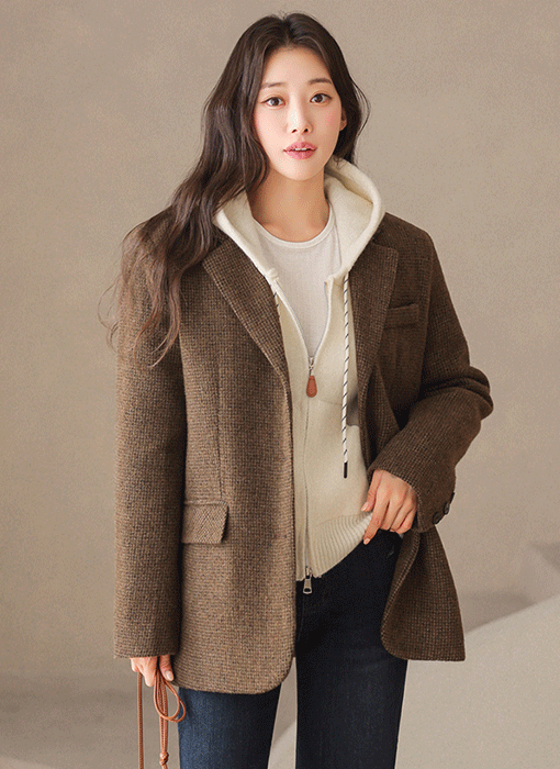 [Theonme] 울 블렌드 체크 테일러드 자켓