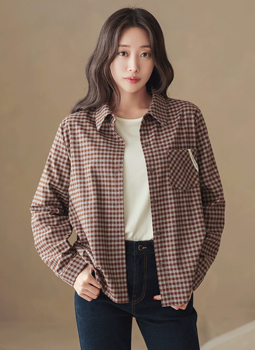 [Theonme] 레터링 테이핑 포켓 체크 셔츠